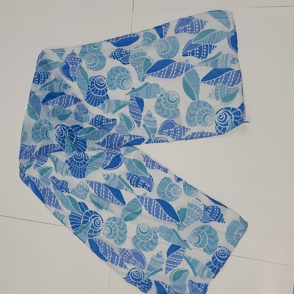 Scarf Shell Print Pastel & Marine Blue Print Lightweight Resortwear Cruise Beach - Picture 5 of 6